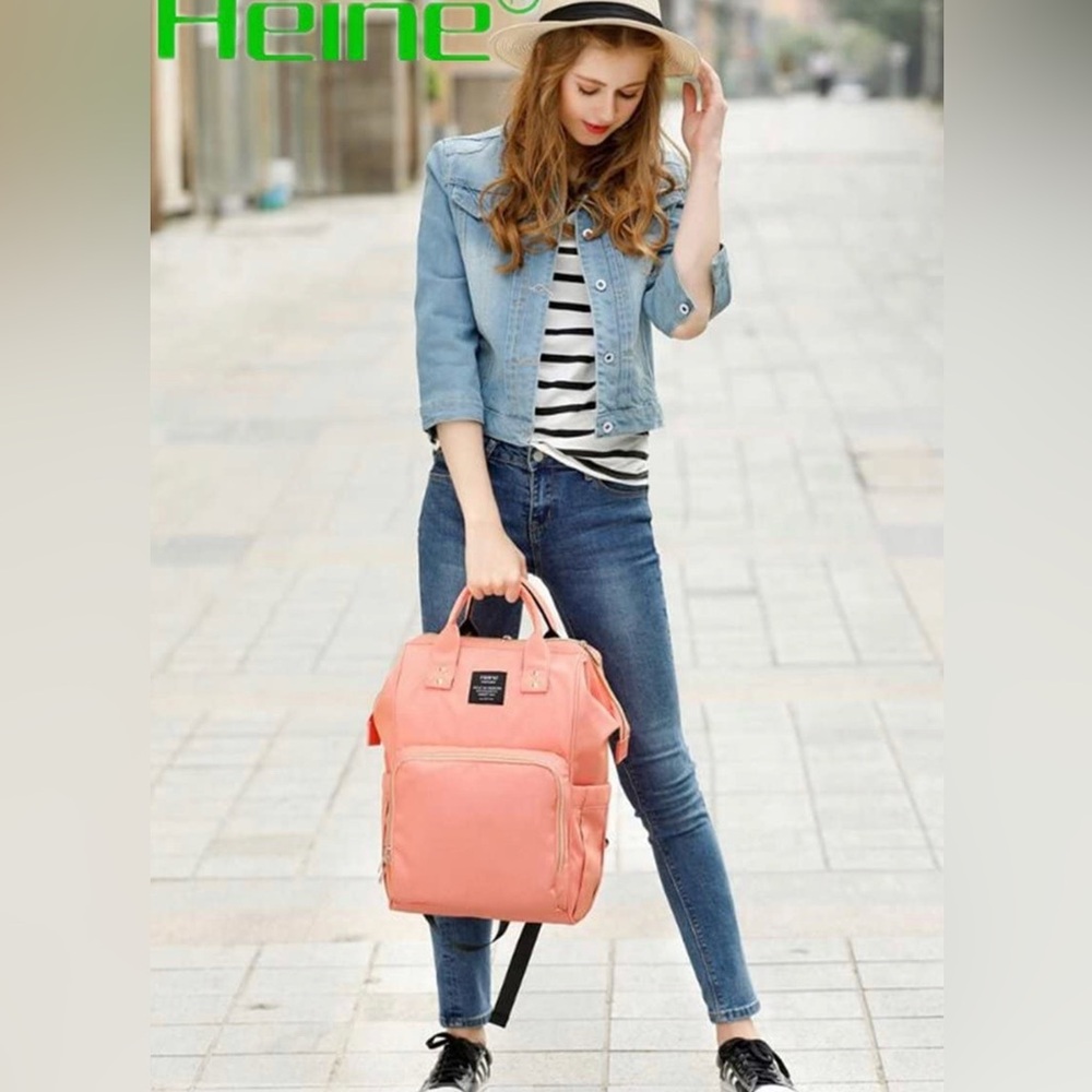 Heine Mummy Diaper Bag Baby Nappy Waterproof Backpack Changing Bag Travel Orange